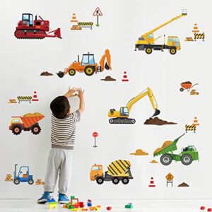 decalmile construction vehicles wall decals tractor excavator crane wall stickers kids bedroom boys room playroom wall decor