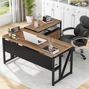 tribesigns l shaped desk with drawer cabinet, 55" executive computer desk and lateral file cabinet, 2 piece home office furniture with drawers for hanging file, doors with locks (dark walnut+black)