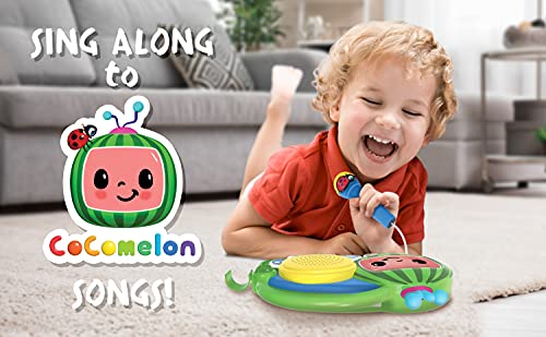 eKids Auxiliary Cocomelon Toy Singalong Boombox with Microphone for Toddlers, Built-in Music and Flashing Lights, Fans of Cocomelon Gifts