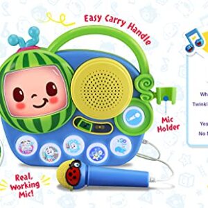 eKids Auxiliary Cocomelon Toy Singalong Boombox with Microphone for Toddlers, Built-in Music and Flashing Lights, Fans of Cocomelon Gifts