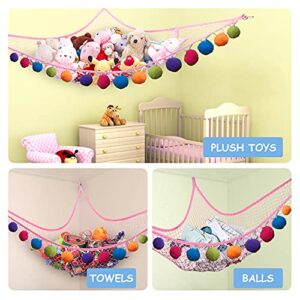 CanJoo Stuffed Animal Net, Stuffed Animal Hammock Wall Hanging Mesh Toy Net Hammock for Stuffed Animals Stuff Animal Toy Storage Organizer Net Plush Toy Corner Net Holder for Kids' Play Room Bedroom