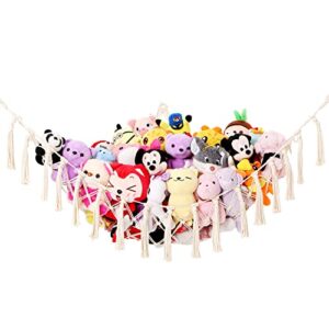 YKBU Toy Hammock for Stuffed Animals Corner Hanging Net Macrame Organizer Pet for Storage Display Plush Holder Boho Decor for Nursery Playroom Bedroom Kids Room