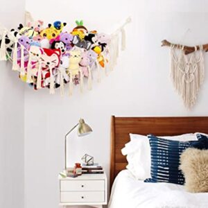 YKBU Toy Hammock for Stuffed Animals Corner Hanging Net Macrame Organizer Pet for Storage Display Plush Holder Boho Decor for Nursery Playroom Bedroom Kids Room