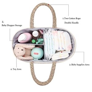 JiA QAQ Baby Diaper Caddy Organizer, Portable Cotton Rope Woven diapers Caddy-Nursery Storage, DIY Basket with Changeable Compartments, Newborn Shower Gift Tote Bag Yellow