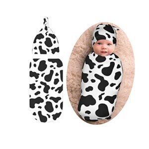 cow print baby stuff swaddle blankets beanie hat sets soft and stretchy newborn receiving blanket swaddle sack for baby shower infant boy and girl gift