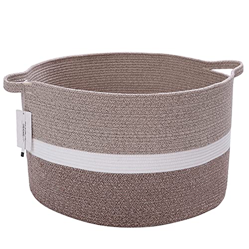 Extra Large Storage Basket, Woven Cotton Rope Blanket Basket for Nursery and Home, Fabric Laundry Basket with Handles for Living Room, Laundry Room, Kids Room and Bedroom, Mixed Brown