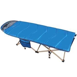 redcamp extra long kids cot with thick sleeping bag for sleeping 5-10, sturdy portable folding toddler cot bed for boys girls camping travel, blue 53x26