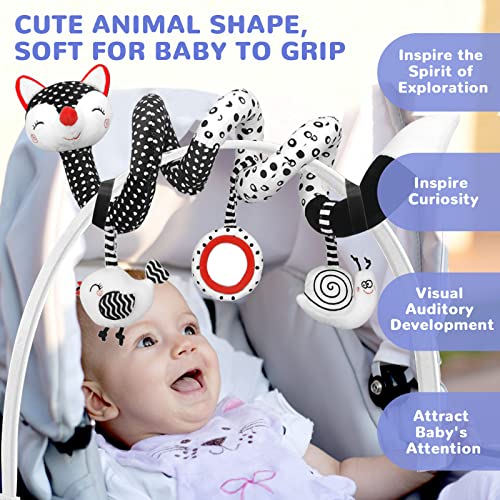 Car Seat Toys Baby Toys 0-3 Months Infant Toys Spiral Stroller Toys, Newborn Toys Black and White Baby Toys, High Contrast Baby Toys for Crib Mobile, Baby Toys Gift for 0 3 6 9 12 Months Girls Boys