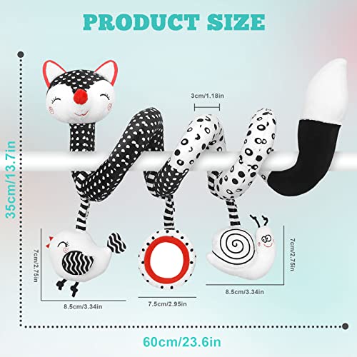 Car Seat Toys Baby Toys 0-3 Months Infant Toys Spiral Stroller Toys, Newborn Toys Black and White Baby Toys, High Contrast Baby Toys for Crib Mobile, Baby Toys Gift for 0 3 6 9 12 Months Girls Boys