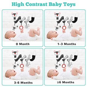 Car Seat Toys Baby Toys 0-3 Months Infant Toys Spiral Stroller Toys, Newborn Toys Black and White Baby Toys, High Contrast Baby Toys for Crib Mobile, Baby Toys Gift for 0 3 6 9 12 Months Girls Boys