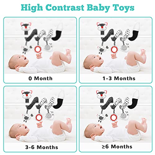 Car Seat Toys Baby Toys 0-3 Months Infant Toys Spiral Stroller Toys, Newborn Toys Black and White Baby Toys, High Contrast Baby Toys for Crib Mobile, Baby Toys Gift for 0 3 6 9 12 Months Girls Boys