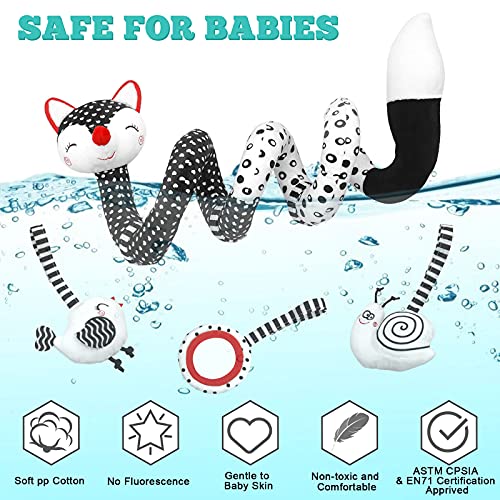 Car Seat Toys Baby Toys 0-3 Months Infant Toys Spiral Stroller Toys, Newborn Toys Black and White Baby Toys, High Contrast Baby Toys for Crib Mobile, Baby Toys Gift for 0 3 6 9 12 Months Girls Boys