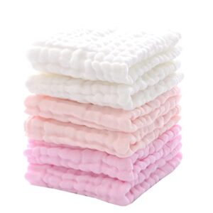 mukin baby washcloths - soft face cloths for newborn, absorbent bath face towels, baby wipes, burp cloths or face towels, baby registry as shower. pack of 6-12x12 inches (pink)
