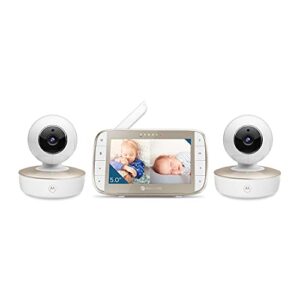 motorola baby monitor-vm50g video baby monitor with 2 cameras, 1000ft range 2.4 ghz wireless 5" split screen, 2-way audio, remote pan, tilt, zoom, room temperature sensor, lullabies, night vision