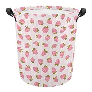 strawberries pink stripes laundry storage basket waterproof foldable laundry hamper with handles for baby nursery college dorms kids bedroom