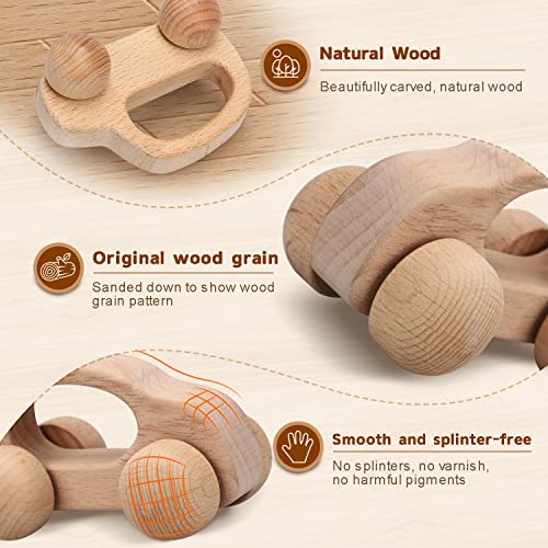 TOY Life Wooden Toys Cars, Montessori Toys for Babies 0-6-12 Months, Baby Rattle Toy Cars for Toddlers 1-3, Wooden Baby Toys for 1 + Year Old, Baby Boy Nursery Decor Natural Wood Rattle Baby Push Cars