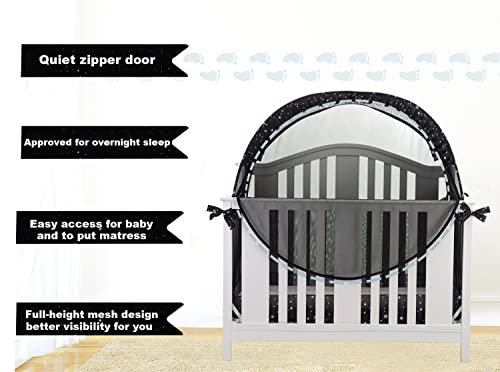 ZXPLO Safety Crib Tent to Keep Baby in Pop up Mosquito Net Netting Canopy Mesh Cover for Toddler - Black