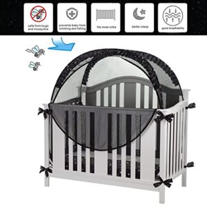 ZXPLO Safety Crib Tent to Keep Baby in Pop up Mosquito Net Netting Canopy Mesh Cover for Toddler - Black