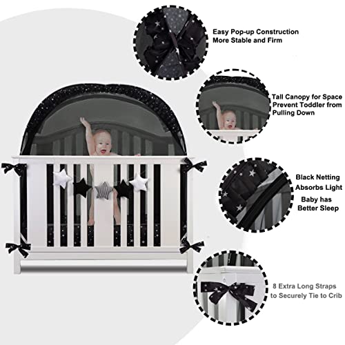 ZXPLO Safety Crib Tent to Keep Baby in Pop up Mosquito Net Netting Canopy Mesh Cover for Toddler - Black