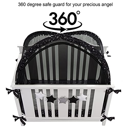 ZXPLO Safety Crib Tent to Keep Baby in Pop up Mosquito Net Netting Canopy Mesh Cover for Toddler - Black