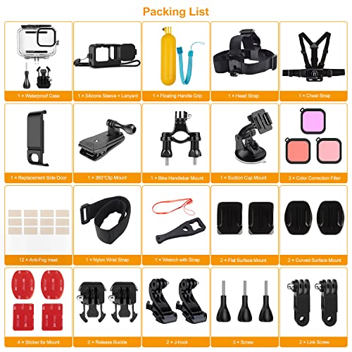 Kuptone 52 in 1 Accessories Kit Bundle for Gopro 11 10 9 Waterproof Housing Filters Silicone Case Head Chest Strap Suction Cup/Bike Mount Floating Grip