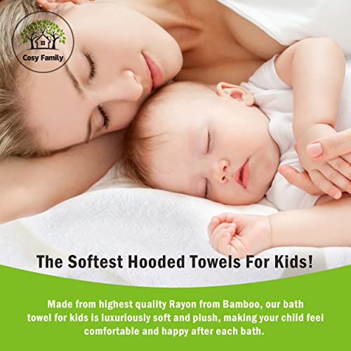 Cosy Family 3 Pack Bamboo Baby Hooded Towels, Ultra Soft Unisex Bath Towels for Babies,Toddler,Infant - Newborn Essential - Ultra Absorbent Toddler Towels for Baby Boy Girl - White