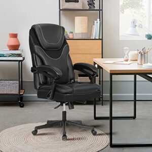 kcream office chair back support, ergonomic desk chair computer chair pu leather chair swivel chair armrests with thick padded seat managerial & executive chairs(9109-black)
