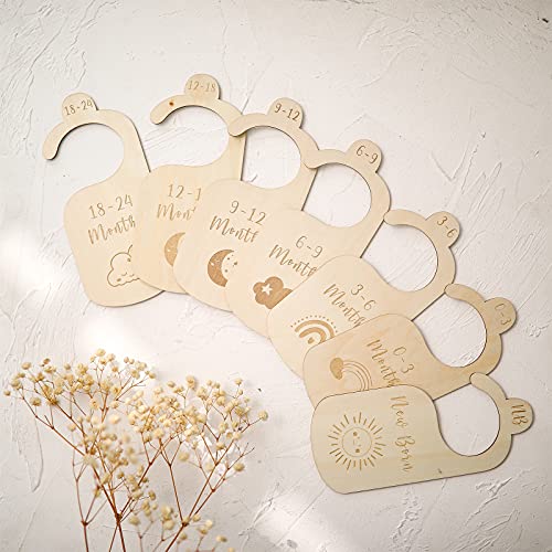 ibwaae Wooden Baby Closet Size Divider Organizer Hanger Clothing Dividers for Newborn Nursery Decor Infant to 24 Months