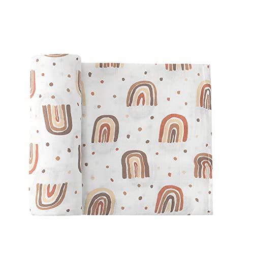 Baby Muslin Baby Swaddle Blanket Rainbow Print, Luxurious, Soft and Silky, 70% Bamboo 30% Cotton 47x47inch，Neutral Receiving Blanket  Receiving Swaddlinget for Boys & Girls