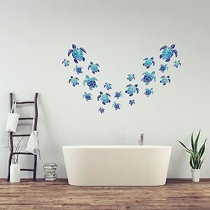 24 Pieces Sea Turtle Wall Decals Ocean Bathroom Decor Stickers Beach Sea Turtle Wall Stickers Waterproof Turtle Bubbles Ocean for Kids Home Bathroom Living Room Toilet Nursery Pool Party Decoration