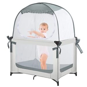 l runnzer baby pack n play tent, baby crib safety tent to keep baby from climbing out, baby crib canopy for pack n play, mini cribs & playpens, pop up design & see-through mesh