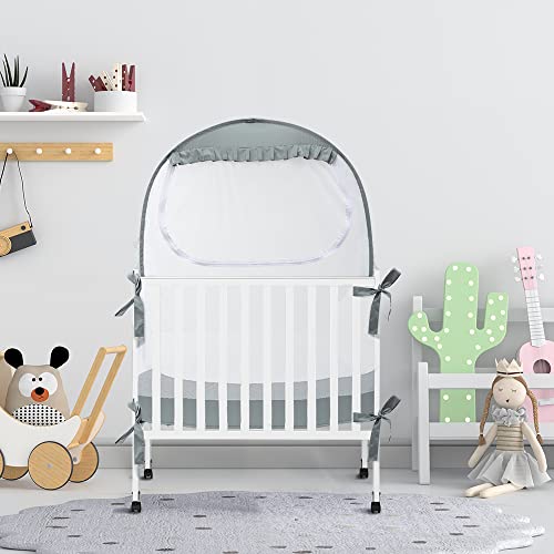 L RUNNZER Baby Pack N Play Tent, Baby Crib Safety Tent to Keep Baby from Climbing Out, Baby Crib Canopy for Pack N Play, Mini Cribs & Playpens, Pop Up Design & See-Through Mesh