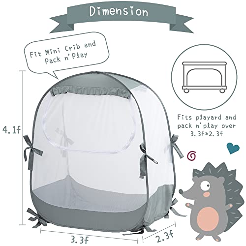 L RUNNZER Baby Pack N Play Tent, Baby Crib Safety Tent to Keep Baby from Climbing Out, Baby Crib Canopy for Pack N Play, Mini Cribs & Playpens, Pop Up Design & See-Through Mesh