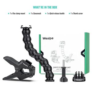 Wealpe Jaws Clamp Mount Flex Gooseneck Mount Compatible with GoPro Hero 11, 10, 9, 8, 7, Max, Fusion, Hero (2018), 6, 5, 4, Session, 3+, 3, 2, 1, DJI Osmo, Xiaomi Yi Cameras