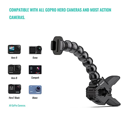 Wealpe Jaws Clamp Mount Flex Gooseneck Mount Compatible with GoPro Hero 11, 10, 9, 8, 7, Max, Fusion, Hero (2018), 6, 5, 4, Session, 3+, 3, 2, 1, DJI Osmo, Xiaomi Yi Cameras