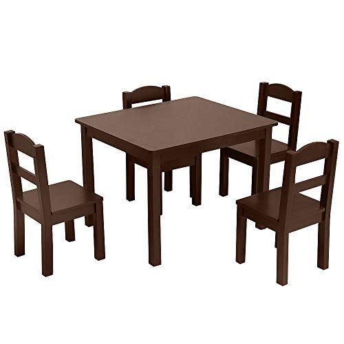 Ochine Kids Table and Chair Set 4 Chairs and 1 Activity Desk Natural Wood Children Table 5 Piece Set Wooden Playroom Furniture Picnic Table Dining Table Set Toddlers Gift for 3-8 Ages