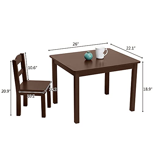 Ochine Kids Table and Chair Set 4 Chairs and 1 Activity Desk Natural Wood Children Table 5 Piece Set Wooden Playroom Furniture Picnic Table Dining Table Set Toddlers Gift for 3-8 Ages