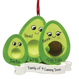 personalizedfree.com we're expecting avocado family - family of 3 - pregnant - 2nd baby - growing family - mother - mom - personalized christmas ornament - perfect handwriting
