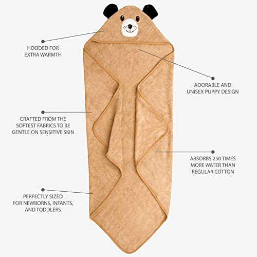 MINIBOO Premium Bamboo Baby Towel with Unique Dog Design – Extra Soft and Absorbent Baby Bath Towel for Newborns, Infants, and Toddlers – Suitable as Baby Gifts