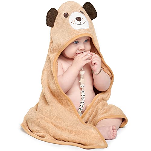 MINIBOO Premium Bamboo Baby Towel with Unique Dog Design – Extra Soft and Absorbent Baby Bath Towel for Newborns, Infants, and Toddlers – Suitable as Baby Gifts