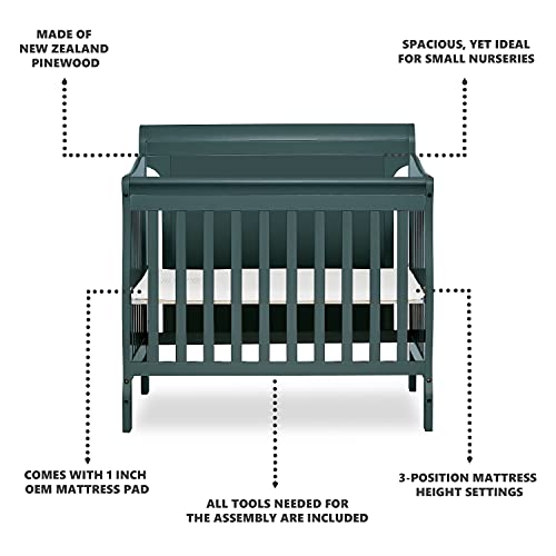 Dream On Me Alice 3-in-1 Full Panel Convertible Mini Crib, Olive, Greenguard Gold Certified