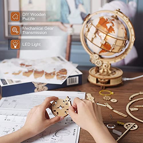 ROBOTIME 3D Puzzles for Adults, Wooden Puzzle Model Kits for Adults to Build, Unique Gift Aesthetic Desk Decor with LED Light