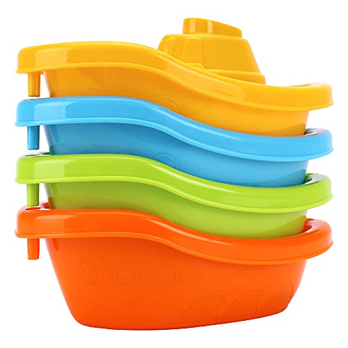 TECHNOK Baby Bath Toys for Toddlers - 12 pcs Rainbow Stacking Cups Baby Toy with Bath Boats Train and Toddler Watering Can - Stackable Plastic Bath Toys - Sea Animal Shapes Bath Toy for Girls and Boys