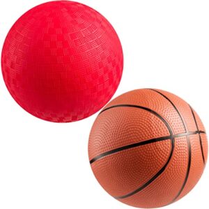 Sports Balls with Hand Pump for Kids - (Pack of 4) 6-Inch Diameter Rubber Sport Ball Toy Set Includes Football, Soccer Ball, Basketball and Playground for Fun Outdoors and Backyard