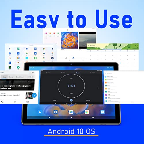 Android Tablet 10 inch, 10 inch Tablet, Android 10.0 OS, 2GB 32GB + 128GB, Quad Core Processor, 1280x800 HD IPS Screen, 2MP+8MP Dual Camera & Speaker, WiFi, Bluetooth, USB Type C, 6000mAh (Black)