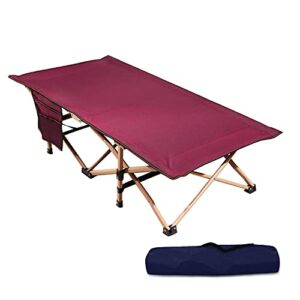redcamp extra long kids cot for camping, sturdy steel folding toddler cot bed for travel sleeping, portable with carry bag,wine red new