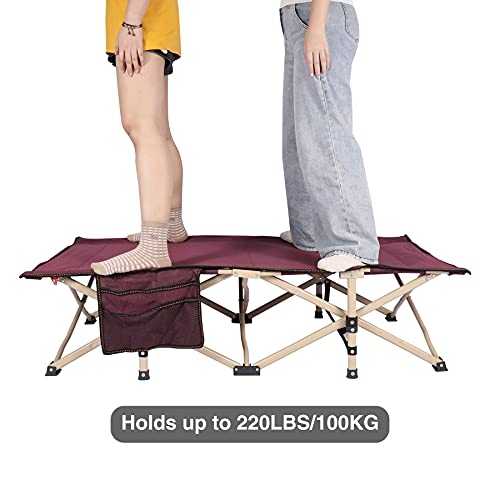 REDCAMP Extra Long Kids Cot for Camping, Sturdy Steel Folding Toddler Cot Bed for Travel Sleeping, Portable with Carry Bag,Wine Red New