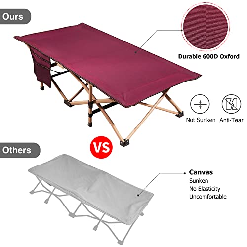 REDCAMP Extra Long Kids Cot for Camping, Sturdy Steel Folding Toddler Cot Bed for Travel Sleeping, Portable with Carry Bag,Wine Red New