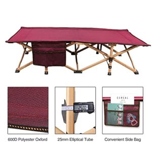 REDCAMP Extra Long Kids Cot for Camping, Sturdy Steel Folding Toddler Cot Bed for Travel Sleeping, Portable with Carry Bag,Wine Red New