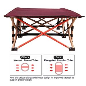 REDCAMP Extra Long Kids Cot for Camping, Sturdy Steel Folding Toddler Cot Bed for Travel Sleeping, Portable with Carry Bag,Wine Red New